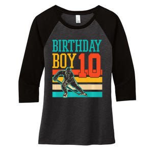 10 Year Old Ice Hockey Themed Birthday Party 10th  Gift Women's Tri-Blend 3/4-Sleeve Raglan Shirt