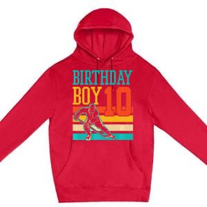 10 Year Old Ice Hockey Themed Birthday Party 10th  Gift Premium Pullover Hoodie