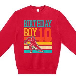 10 Year Old Ice Hockey Themed Birthday Party 10th  Gift Premium Crewneck Sweatshirt