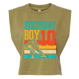 10 Year Old Ice Hockey Themed Birthday Party 10th  Gift Garment-Dyed Women's Muscle Tee