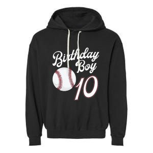 10 Years Old Baseball Themed 10th Birthday Party Sports Garment-Dyed Fleece Hoodie