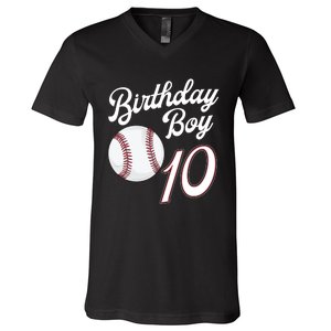 10 Years Old Baseball Themed 10th Birthday Party Sports V-Neck T-Shirt