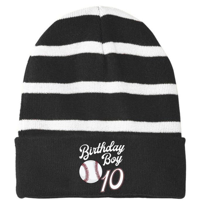 10 Years Old Baseball Themed 10th Birthday Party Sports Striped Beanie with Solid Band