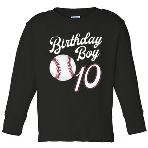 10 Years Old Baseball Themed 10th Birthday Party Sports Toddler Long Sleeve Shirt