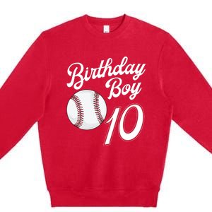 10 Years Old Baseball Themed 10th Birthday Party Sports Premium Crewneck Sweatshirt