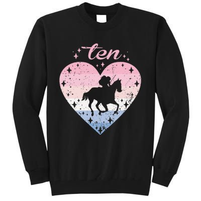 10 Year Old Cute Horse Riding Birthday 10th Bday Tall Sweatshirt