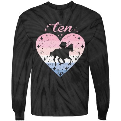 10 Year Old Cute Horse Riding Birthday 10th Bday Tie-Dye Long Sleeve Shirt