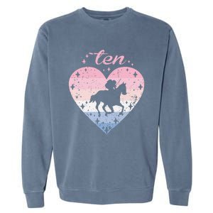 10 Year Old Cute Horse Riding Birthday 10th Bday Garment-Dyed Sweatshirt