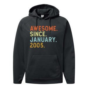 18 Years Old Awesome Since January 2005 18th 18 Birthday Performance Fleece Hoodie