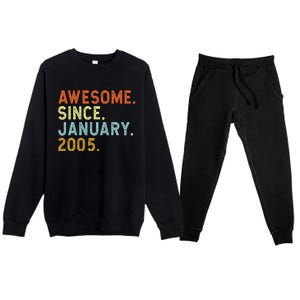 18 Years Old Awesome Since January 2005 18th 18 Birthday Premium Crewneck Sweatsuit Set