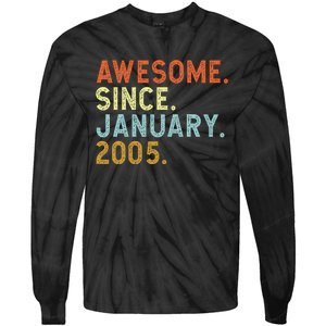 18 Years Old Awesome Since January 2005 18th 18 Birthday Tie-Dye Long Sleeve Shirt