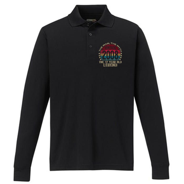 17 Year Old Gifts Vintage 2008 Limited Edition 17th Birthday Performance Long Sleeve Polo