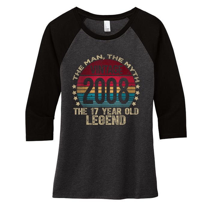 17 Year Old Gifts Vintage 2008 Limited Edition 17th Birthday Women's Tri-Blend 3/4-Sleeve Raglan Shirt