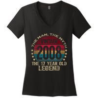 17 Year Old Gifts Vintage 2008 Limited Edition 17th Birthday Women's V-Neck T-Shirt