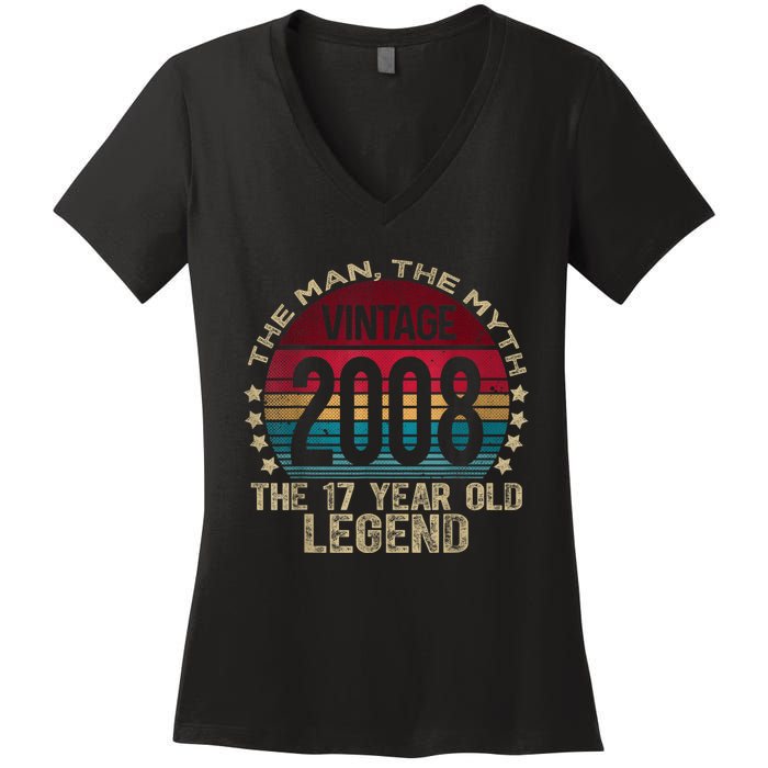 17 Year Old Gifts Vintage 2008 Limited Edition 17th Birthday Women's V-Neck T-Shirt