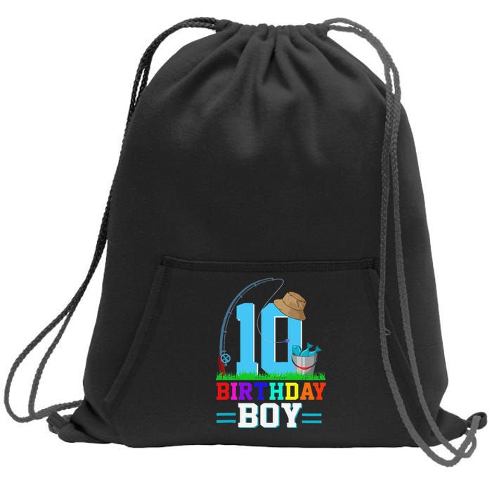 10 Year Old Fishing 10th Birthday Bday Party Decorations Sweatshirt Cinch Pack Bag