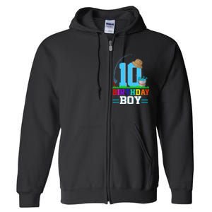 10 Year Old Fishing 10th Birthday Bday Party Decorations Full Zip Hoodie