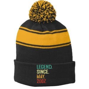 16 Years Old Legend Since May 2007 16th Birthday Stripe Pom Pom Beanie