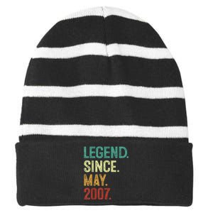 16 Years Old Legend Since May 2007 16th Birthday Striped Beanie with Solid Band