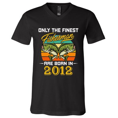 10 Years Old Fisherman Born In 2012 10th Birthday V-Neck T-Shirt