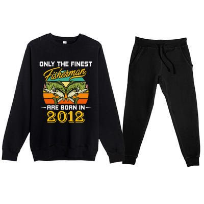 10 Years Old Fisherman Born In 2012 10th Birthday Premium Crewneck Sweatsuit Set