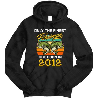 10 Years Old Fisherman Born In 2012 10th Birthday Tie Dye Hoodie