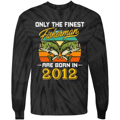 10 Years Old Fisherman Born In 2012 10th Birthday Tie-Dye Long Sleeve Shirt