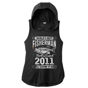 10 Years Old Fisherman Born In 2011 Fisherman 10th Birthday Ladies PosiCharge Tri-Blend Wicking Draft Hoodie Tank