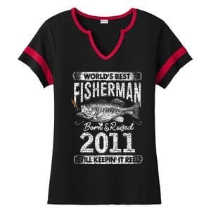 10 Years Old Fisherman Born In 2011 Fisherman 10th Birthday Ladies Halftime Notch Neck Tee