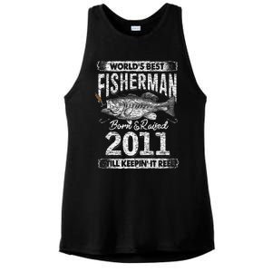 10 Years Old Fisherman Born In 2011 Fisherman 10th Birthday Ladies PosiCharge Tri-Blend Wicking Tank