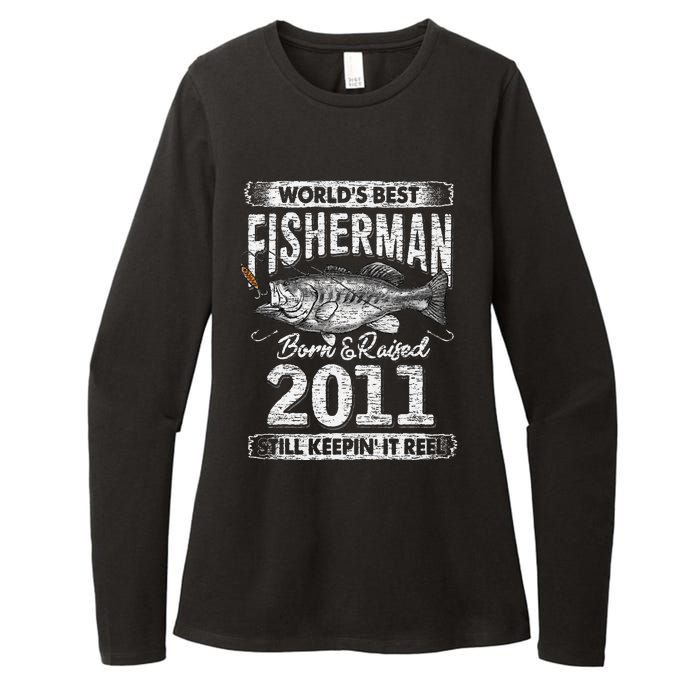 10 Years Old Fisherman Born In 2011 Fisherman 10th Birthday Womens CVC Long Sleeve Shirt