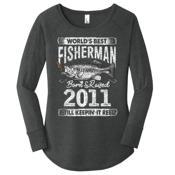 10 Years Old Fisherman Born In 2011 Fisherman 10th Birthday Women's Perfect Tri Tunic Long Sleeve Shirt