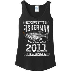 10 Years Old Fisherman Born In 2011 Fisherman 10th Birthday Ladies Essential Tank