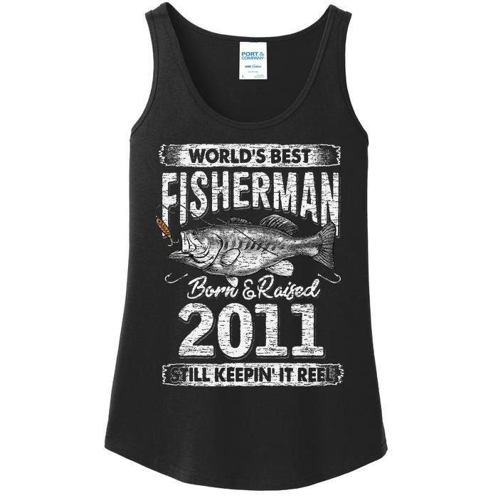 10 Years Old Fisherman Born In 2011 Fisherman 10th Birthday Ladies Essential Tank