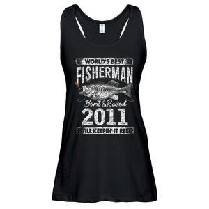 10 Years Old Fisherman Born In 2011 Fisherman 10th Birthday Ladies Essential Flowy Tank