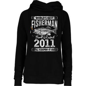 10 Years Old Fisherman Born In 2011 Fisherman 10th Birthday Womens Funnel Neck Pullover Hood