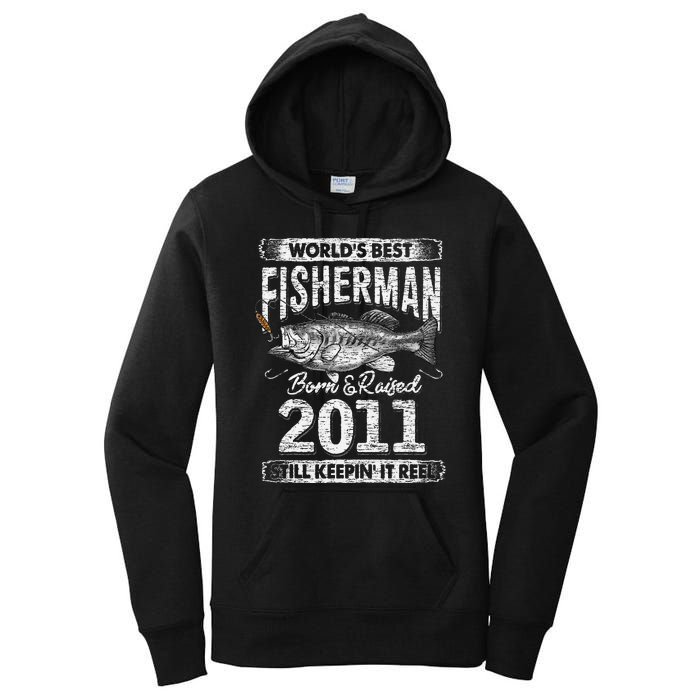 10 Years Old Fisherman Born In 2011 Fisherman 10th Birthday Women's Pullover Hoodie