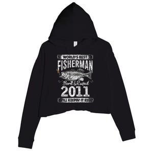 10 Years Old Fisherman Born In 2011 Fisherman 10th Birthday Crop Fleece Hoodie