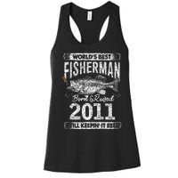 10 Years Old Fisherman Born In 2011 Fisherman 10th Birthday Women's Racerback Tank