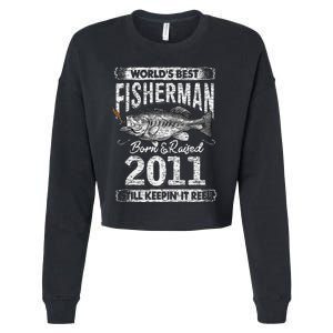 10 Years Old Fisherman Born In 2011 Fisherman 10th Birthday Cropped Pullover Crew