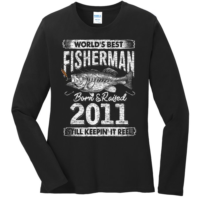 10 Years Old Fisherman Born In 2011 Fisherman 10th Birthday Ladies Long Sleeve Shirt