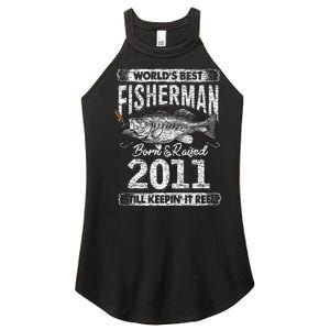 10 Years Old Fisherman Born In 2011 Fisherman 10th Birthday Women's Perfect Tri Rocker Tank