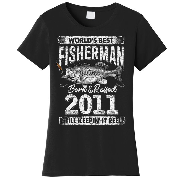 10 Years Old Fisherman Born In 2011 Fisherman 10th Birthday Women's T-Shirt