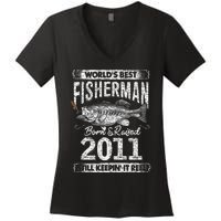 10 Years Old Fisherman Born In 2011 Fisherman 10th Birthday Women's V-Neck T-Shirt