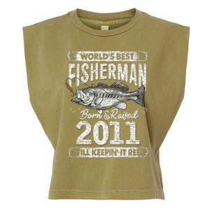 10 Years Old Fisherman Born In 2011 Fisherman 10th Birthday Garment-Dyed Women's Muscle Tee