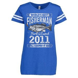 10 Years Old Fisherman Born In 2011 Fisherman 10th Birthday Enza Ladies Jersey Football T-Shirt