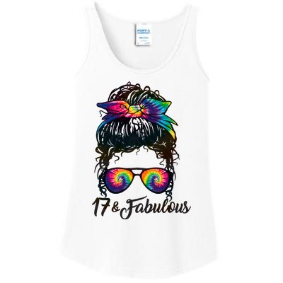 17 Years Old Fabulous Messy Bun Tie Dye 17th Birthday Ladies Essential Tank