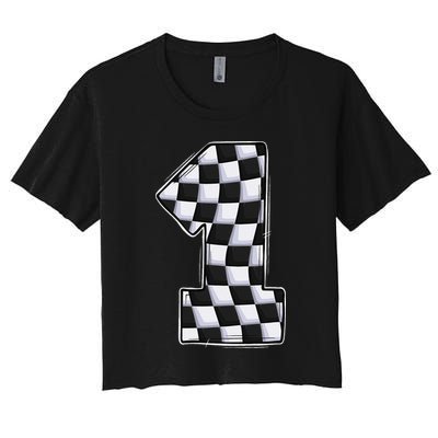 1 Year Old Pit Crew One Car Racing 1st Birthday Race Car Women's Crop Top Tee