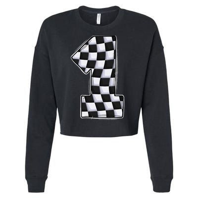 1 Year Old Pit Crew One Car Racing 1st Birthday Race Car Cropped Pullover Crew