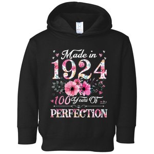 100 Year Old Made In 1924 Floral 100th Birthday Gifts Toddler Hoodie